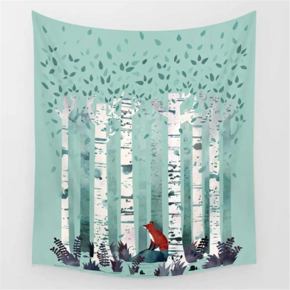 Fox Tapestry Forest Wall Tapestry Blue Wall Decor for Bedroom Dorm Room