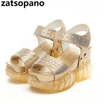 

10cm High Heel Summer Sandals Shoes Women Leather Gladiators Rhinestone Platform Wedges High Heel Sandals Strappy Sneakers Shoes