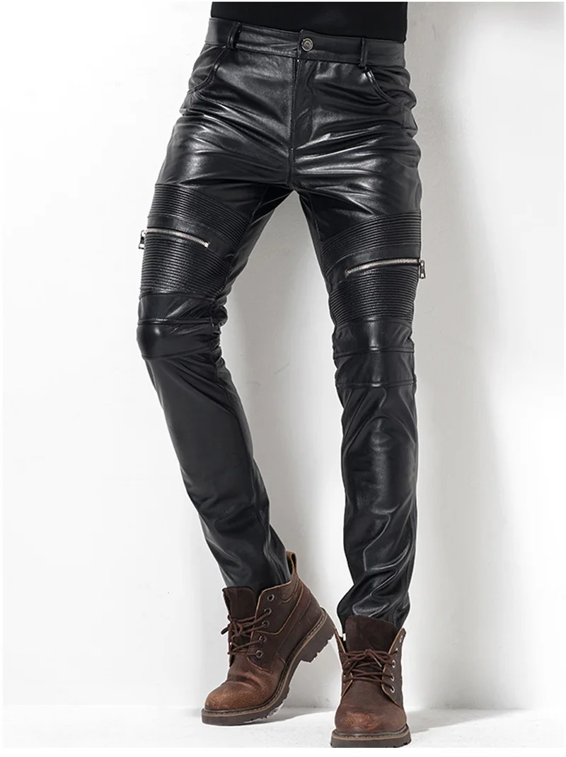 Description Picture 5 of itemMen's Leather Pant Biker Pants Motorcycle Punk Rock Pants Tight Gothic Leather Pants For Men TJ05
