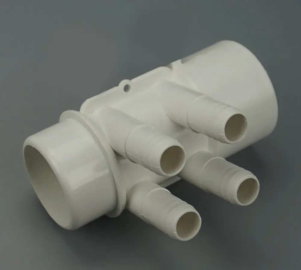 PVC Spa Hot Tub Water Manifold, 3/4"Barb, 4 Ports, Flow Thru, 2"s x 2