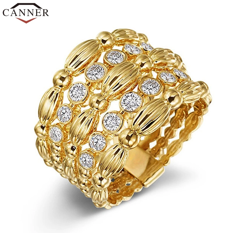 CANNER Fashion Hollow Gold Color Zircon Ring Wedding Engagement Cubic Zirconia Rings Exquisite Trendy Women Jewelry FI | Украшения и
