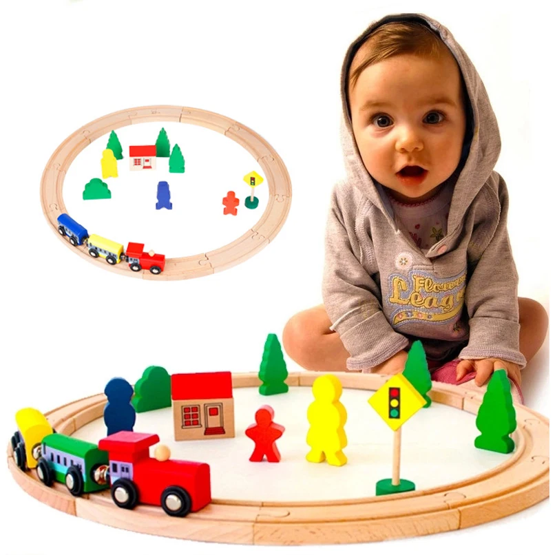 

Wooden Round Railway Track Compatible Circular Orbit Handmade Assembled Train Track Accessories Puzzle Toys for Children