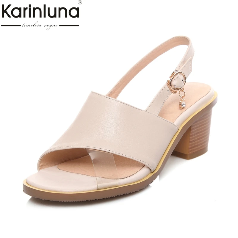 

KARINLUNA 2019 plus size 33-43 dropship square heels natural cow genuine leather women's Shoes woman fashion summer sandals shoe