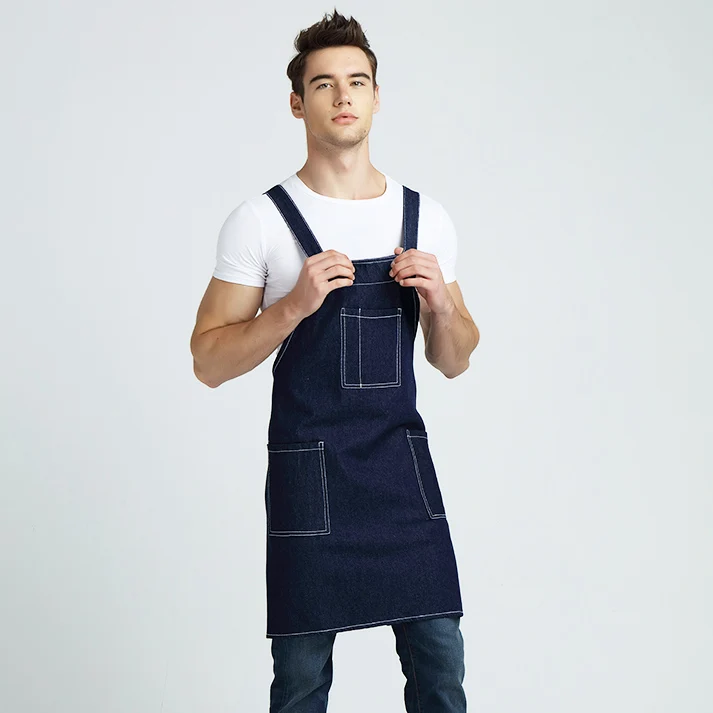 2016 Newest Women Man Cotton Denim Apron Home Kitchen Baking Cafe Shop Waiters Jeans Apron With