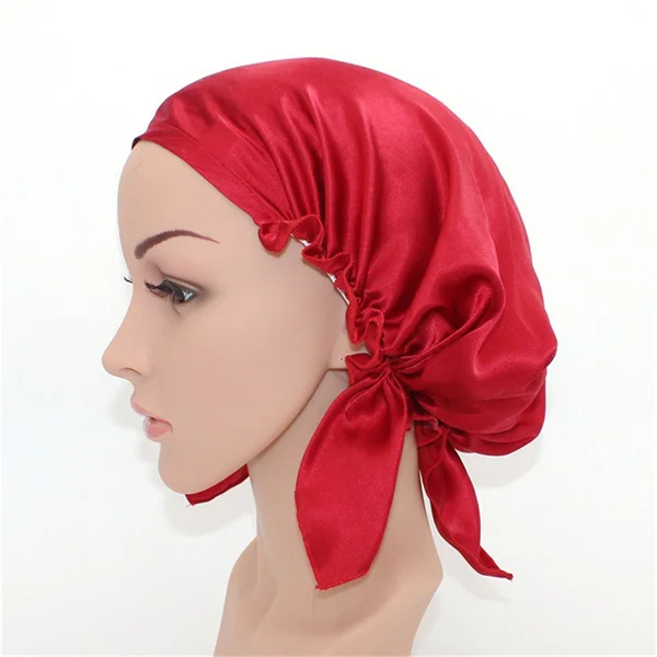 Женская шелковая шапочка для сна s женская ночная шапка шелковая шапка для сна шапка для волос Регулируемая Шапочка тюрбан шапочки для сна ночные шапочки для волос - Цвет: red
