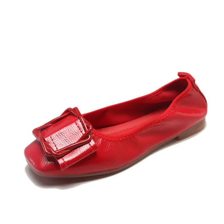 Сезон весна-осень; тонкие туфли на плоской подошве с квадратным носком; женские офисные черные балетки на плоской подошве с закрытым носком и квадратным каблуком - Цвет: Красный