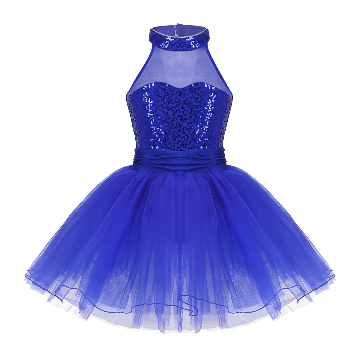 DPOIS/детское балетное платье-пачка для девочек; Танцевальный Костюм Балерины; детское блестящее Сетчатое гимнастическое трико с блестками; фатиновая юбка для танцев - Цвет: Blue