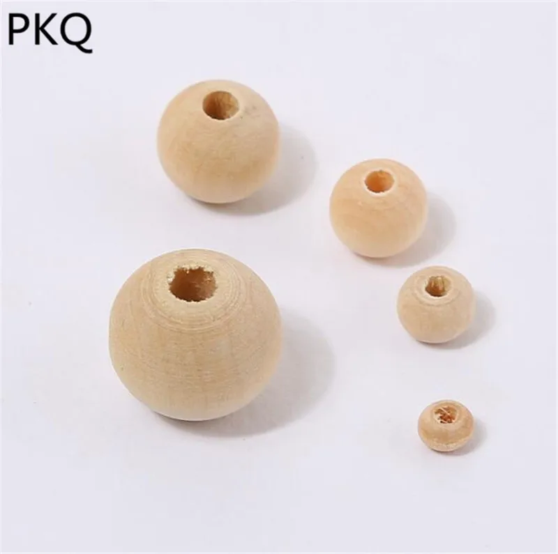 DIY Wholesale Unpainted  Ball Wooden Craft Natural Jewelry Wood Bead Spacer