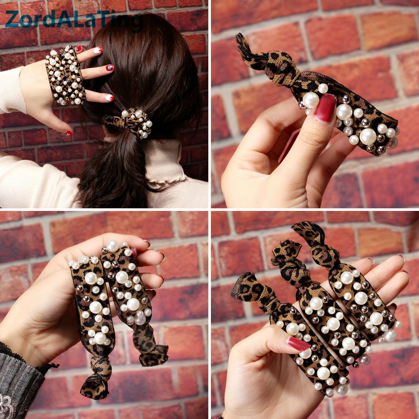

2019 fashion Korean head rope women's rubber band small fresh simple pearl hair ring leopard print