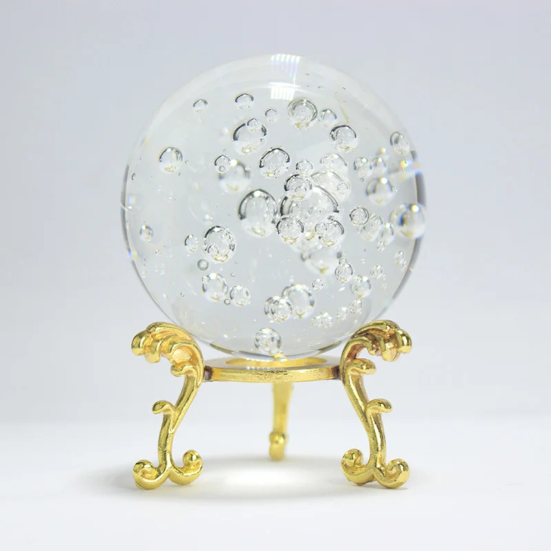 Фантастический прозрачный кристалл Стекло будут проходить воздушные пузырьки мяч декоративные Сфера ремесла домашнего декора - Цвет: with golden base