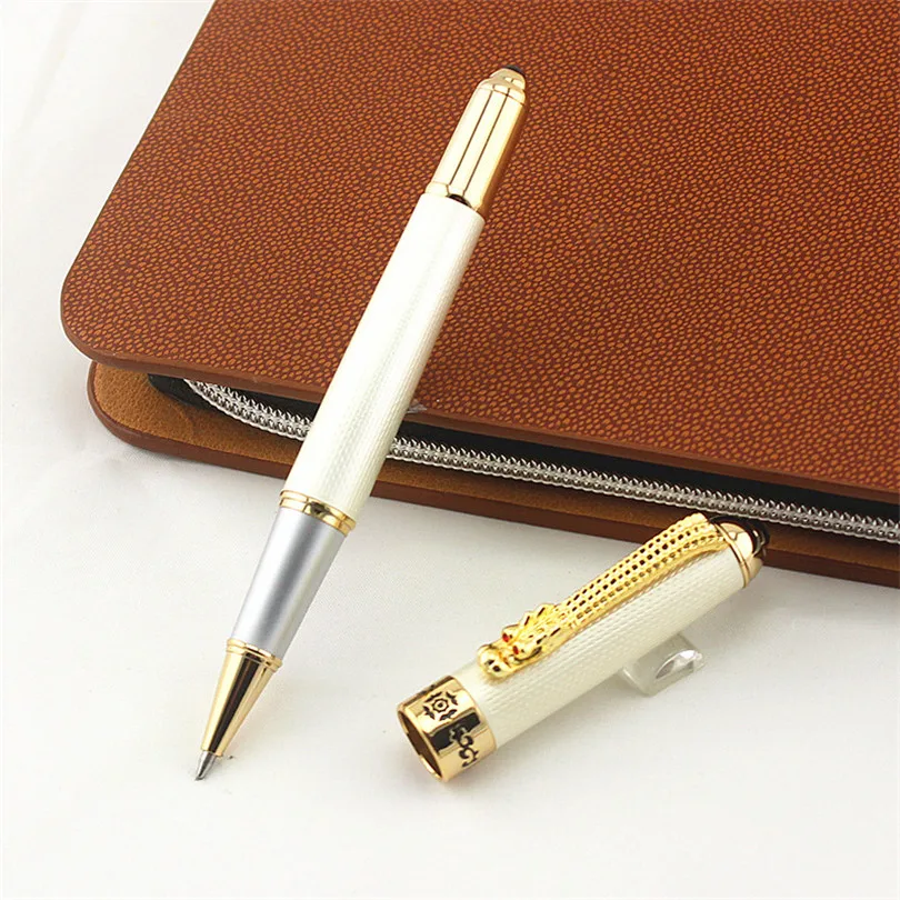 Jinhao Роскошная Ручка-роллер с заправкой чернилами, классический стиль клипса с драконом белая ручка для письма, канцелярские принадлежности