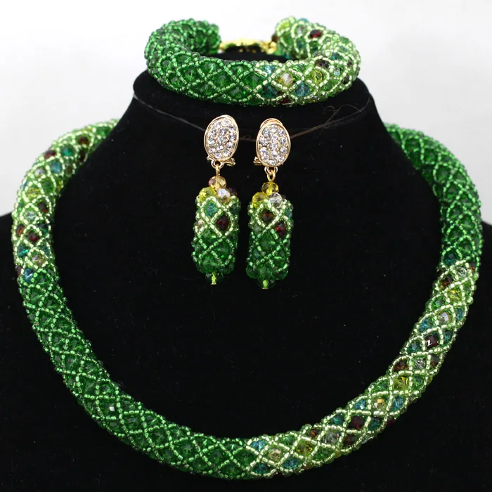 

Charms Mix Green Women African Wedding Bridal Beads Jewelry Set Choker Party Necklace Bracelet Earrings Set Free Shipping QW721