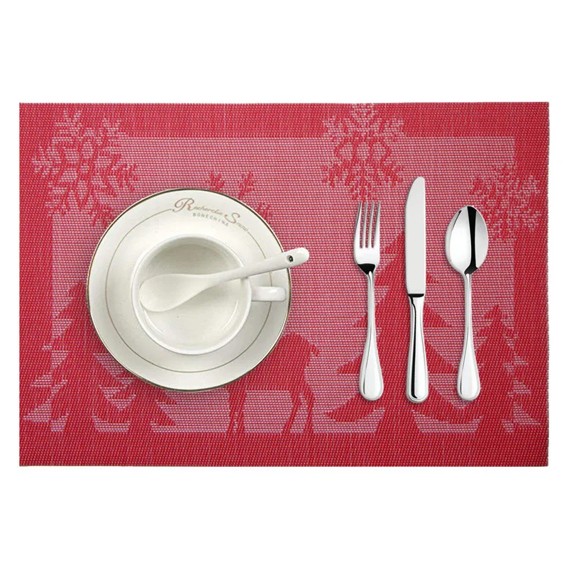 Christmas Placemat Woven Non-slip PVC Insulation Placemat Washable Table Mats For Kitchen Christmas decoration for home O31 (2)