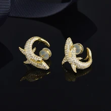 [MeiBaPJ] Модные простые золотые серьги-акулы, серьги из настоящего серебра 925 пробы, циркониевые серьги ААА