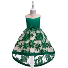 Зеленый Платье в цветочек для девочек для свадьбы детское нарядное платье сначала Платья для причастия для маленьких вечерние платье для выпускного вечера
