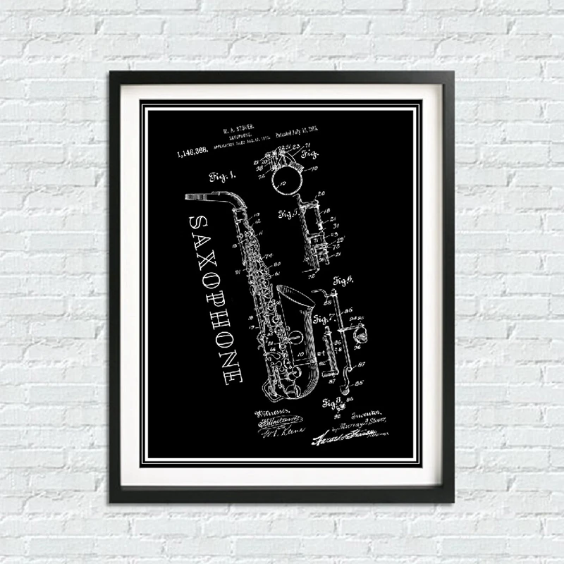 

Saxophone Jazz Wall Art Patent Vintage Blueprint Posters And Prints Sax Music Painting Marching Band Wall Pictures Home Decor