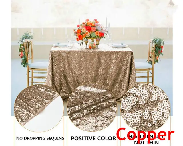 Pink Gold Tablecloth 90x132in Glitter Round Rectangular Embroidered Sequin Table Cover for Wedding Party Christmas Decor Copper