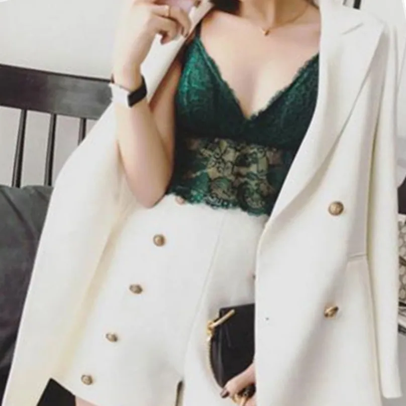 

new women's 2 piece sets double-breasted short blazer suits office