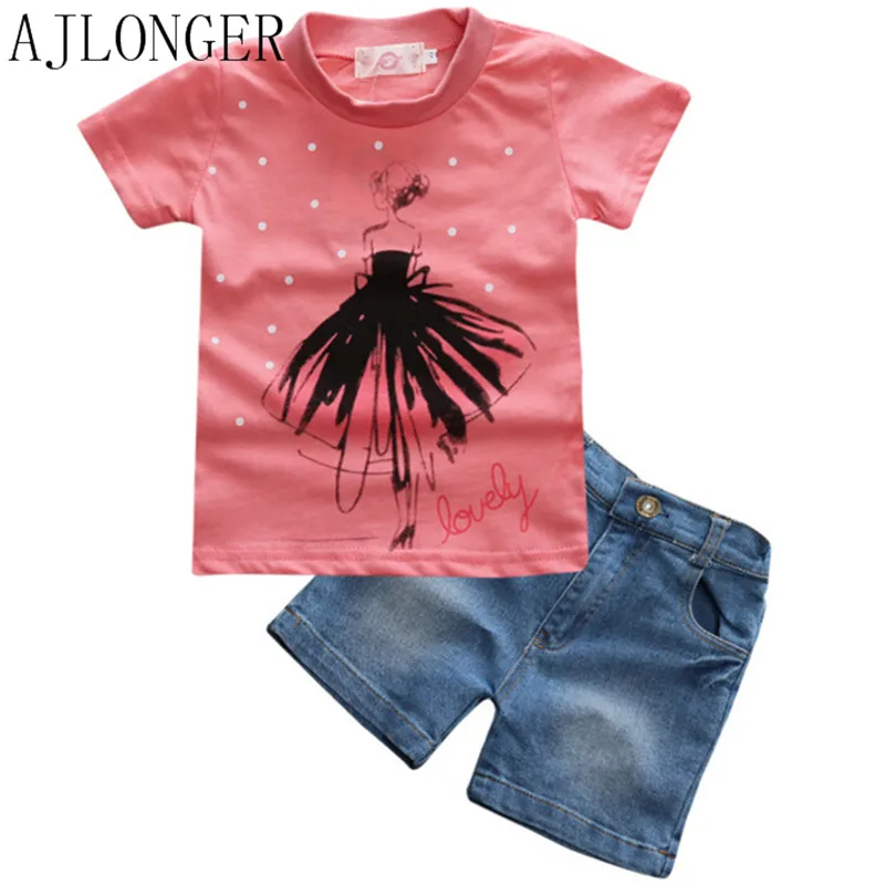 

summer fashion girl clothing Sets fashion print T-shirt and short pants girls set