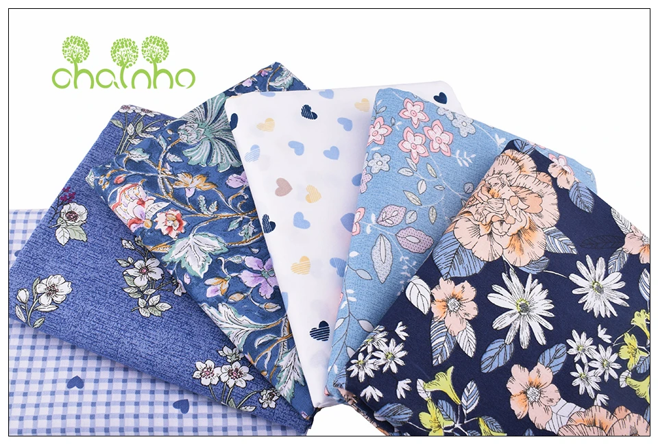 Chainho, синяя Цветочная серия, саржевая хлопковая ткань с принтом, Лоскутная Ткань, сделай сам шитье и материал для стеганых изделий для малышей и детей, метр