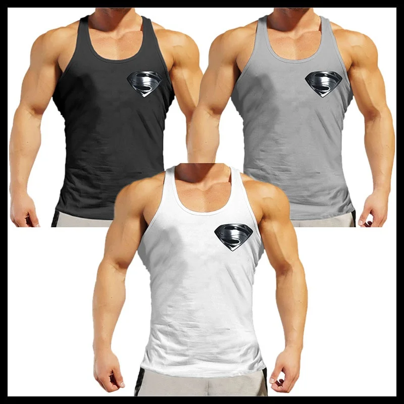 

OA Men Muscle Fit Silver Workout Gyms Tank Tops Bodybuilding Stringer Fitness Cotton Vest Cropped Singlets