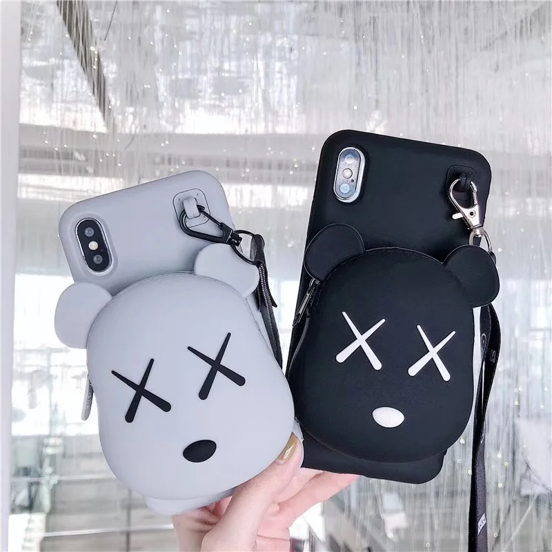 

XS Brand Bear Dog Cartoon Wallet Phone Case Lanyard Soft Full Cover For iPhoneXsmax 6s 7/8 plus XR Body Shell Protection