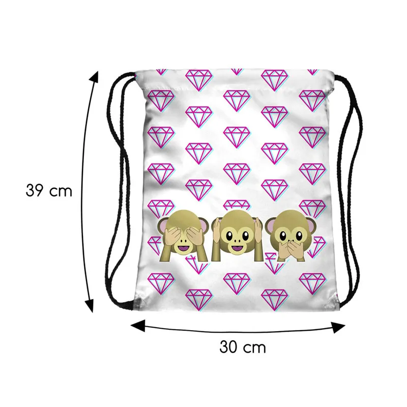 Новая женская мода Оксфорд Drawstring сумка 3D печати три обезьяны Drawstring посылка Забавные милые сумки для Для женщин 2018