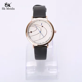 

Fashion casual ladies watch round pin buckle leather quartz watch Printed geometric dial reloj mujer Round women watch SW-22