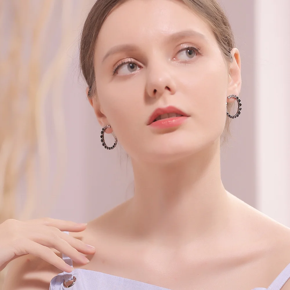Viennois Black Silver Color Circle Stud Earrings For women Round Earrings Female Brand Fashion Earrings Jewelry