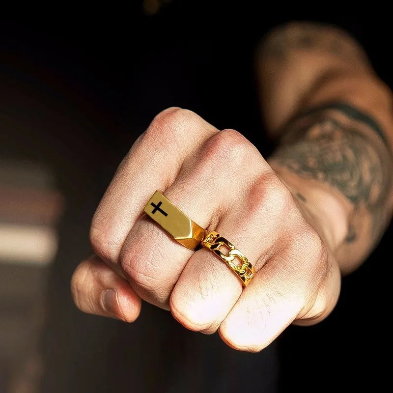 

Assorted Colors Vitality Ring for Men Stainless Steel Personalized Engraving Flat Top Rings Jewelry Anillos Accessories