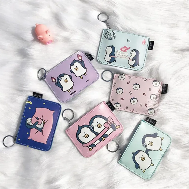 

M294 Cute Women Purses Cartoon Penguin Pattern Multi-Function Card Sleeve Coin Bag Key Ring Bag