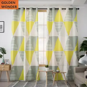 

Modern Diamond Pattern Simple Yellow Curtains For Living Room Bedroom Window Curtain Shading