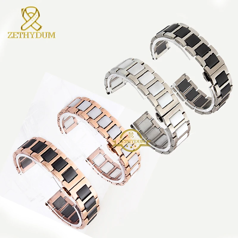 Ceramic bracelet in stainless steel watchband watch strap womens mens
