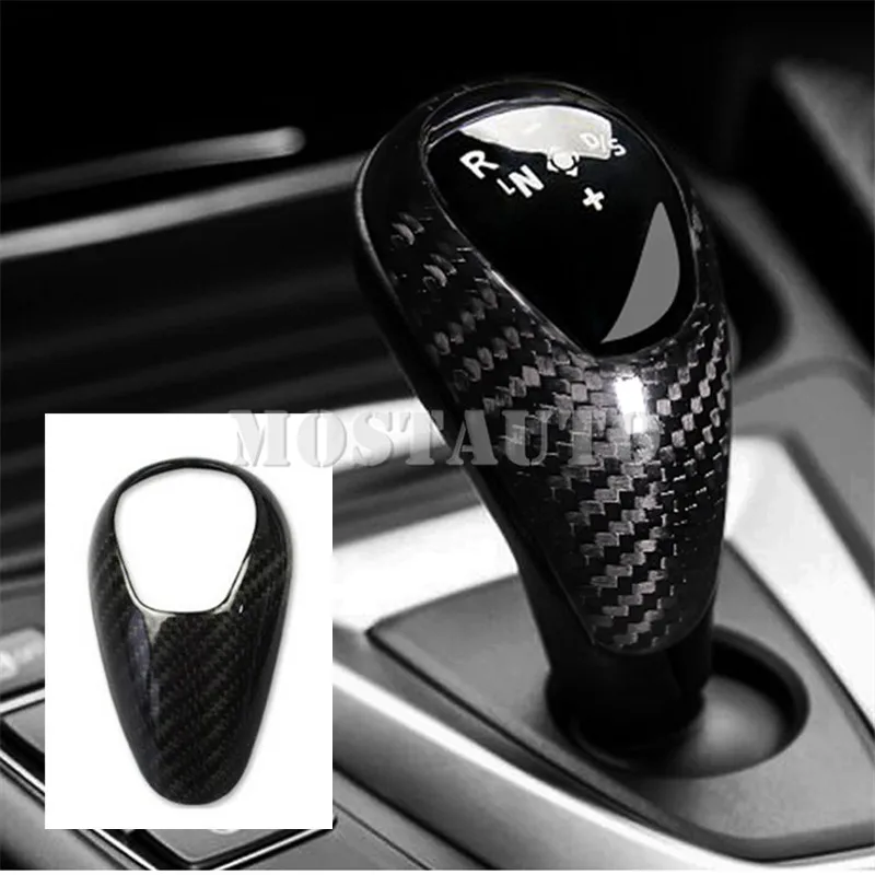 cheap For BMW M5 M6 F10 F12 Carbon Fiber Console Gear Shift Knob Trim Cover 2011 2016 1pcs Black Red