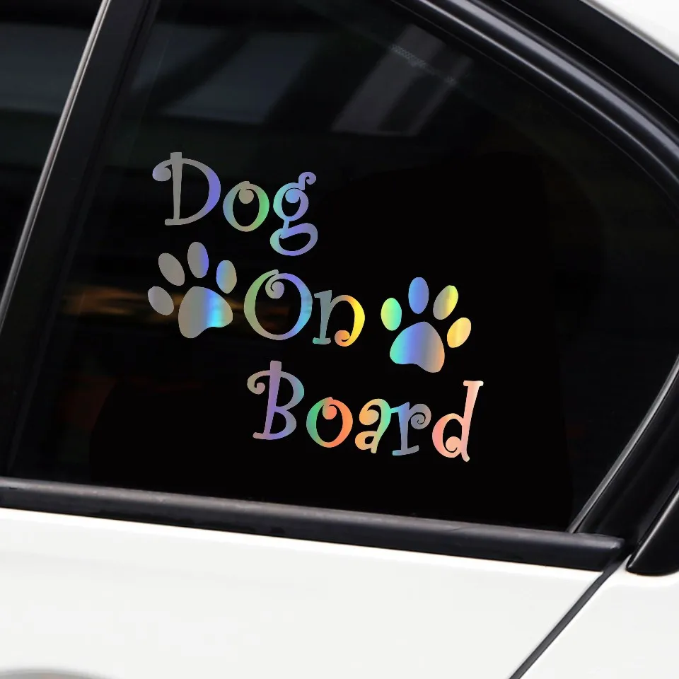 20cm16.2cm Car Stickers DOG ON BOARD And Paw Prints Beautiful Vinyl Decals Car-styling Car Body Sticker BlackSilverLaser (5)