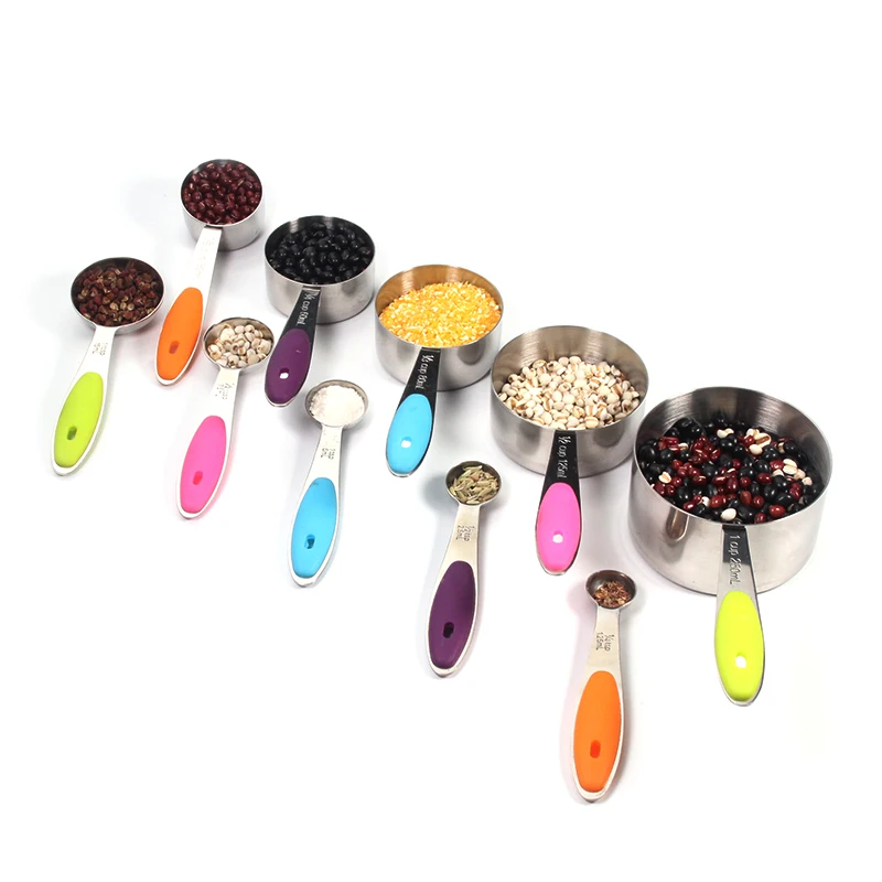 

Stainless Steel Measuring Cups and Spoons Stackable Set, 10 Pieces. Professional Metal Cookware Tools to Measure Liquid