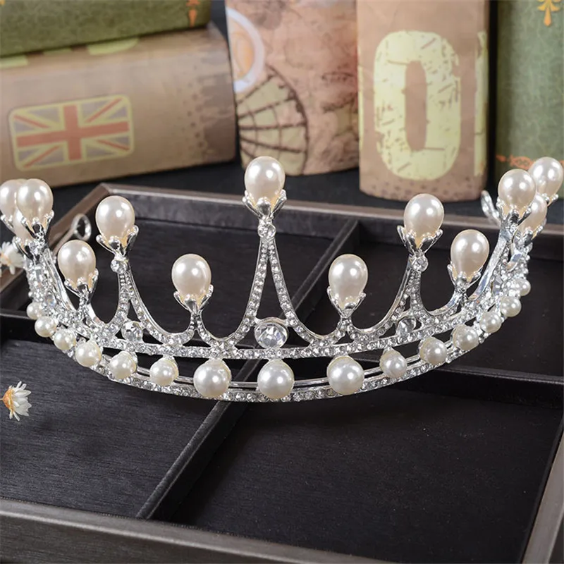 Snuoy Pretty Pearl comb Tiara Rhinestone Pageant Crowns Medieval Silver Hair font b Jewelry b font