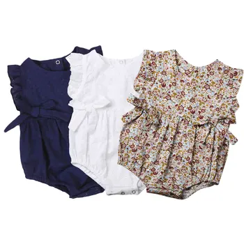

Summer Flower Baby Girls Ruffles Romper Infant Newborn Baby Jumpsuit Playsuit Bow Baby Clothes
