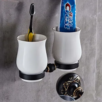 

Bathroom space aluminum black mug cup shelf rack bathroom double cup holder tooth cup toothbrush holder pendant LO7171019