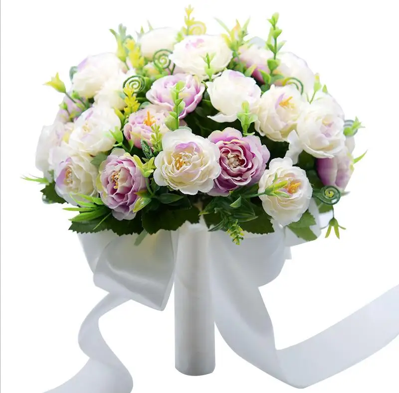 Свадебный букет цветов, свадебный букет, искусственные цветы для подружек невесты, розовые шелковые свадебные букеты De Mariage Bruidsboeket S4 - Цвет: purple