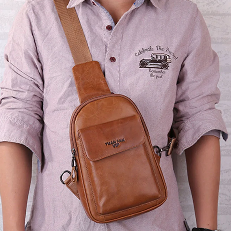 

New Fashion Men Genuine leather Cowhide Travel Messenger Shoulder Sling Day Pack Chest Casual Bag