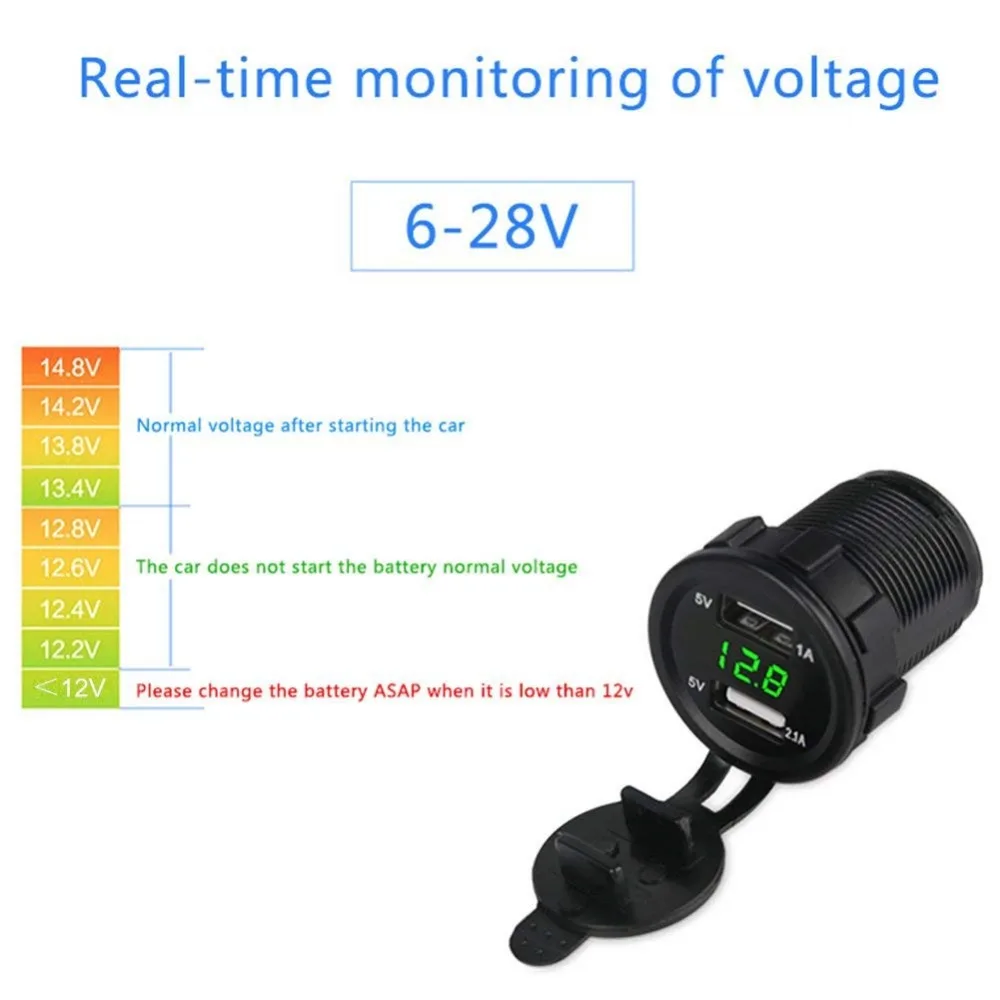 Dual USB Charger Socket car 3.1A Dual Port Power Outlet with LED Voltmeter & Wire Fuse for Car Boat Marine Motorcycle 12-24V09