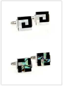 

10pairs/lot Cufflinks Silver Square Sea Shell Pearl/Abalone Shell With Black Onyx Cuff Links Business Style Men's Jewelry