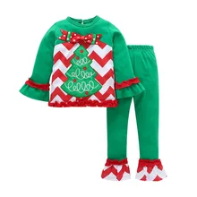 Kids New Fashion Clothes Sets For Girls Chiristmas Tree Print Long Sleeve Shirts + Stripe Pants Children Winter Outwear Sets