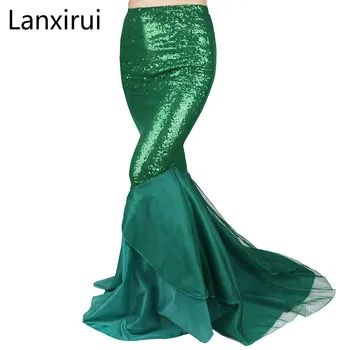

Green Women Ladies Sequined Fish Tail Skirt Photography Costume Vestidos Maxi Skirt For Formal Birthday Party Clothes