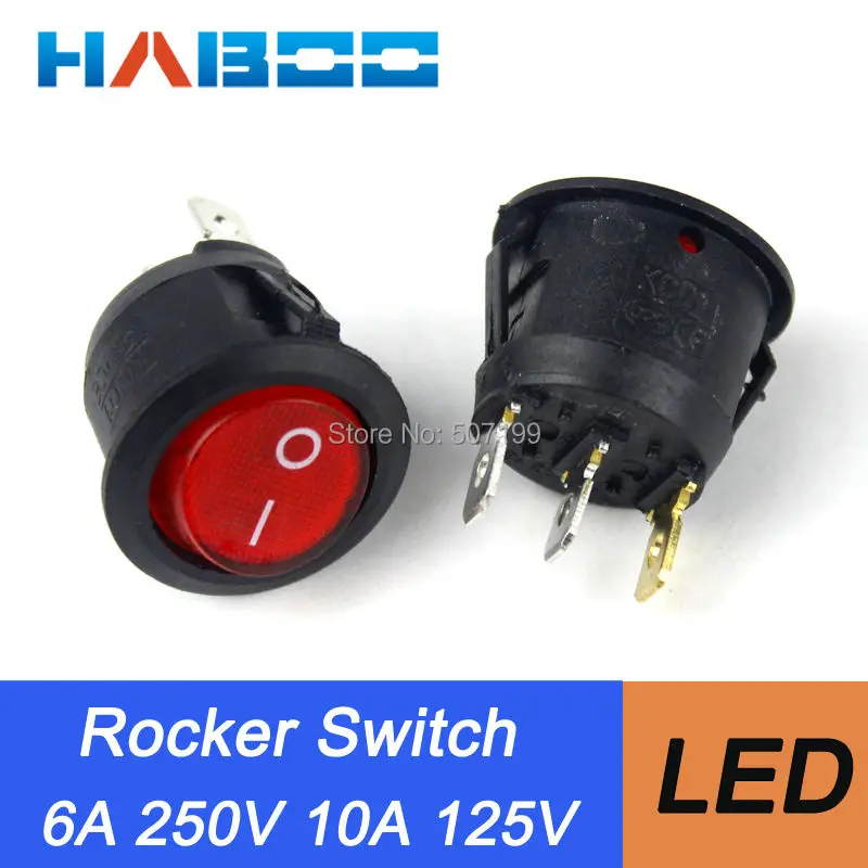 

100pcs/lot KCD105 SPST red rocker switch with led 3pins 2positions on-off mini boat switch for the household appliances