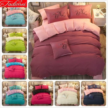

Pure Color Plain Solid Concise Style 3/4pcs Bedding Set Quilt Comforter Duvet Cover Soft Cotton Bed Linen Single Queen King Size
