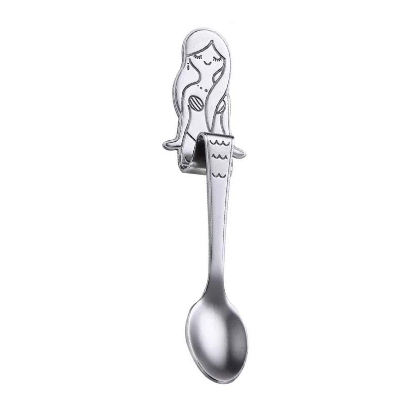 High Quality 304 Stainless Steel Cute Mermaid Coffee Spoon Kitchen Hanging Handle Milk Teaspoon Dessert Scoops Kitchen Gadget