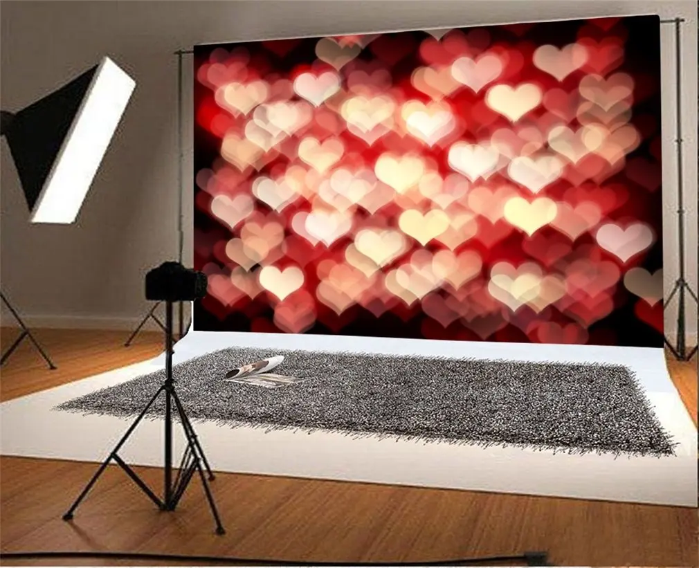 

Photography Backdrop Valentine's Day Bokeh Sparkle Red Hearts Romantic Wallpaper Photo Background