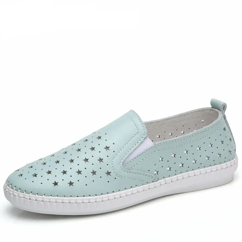 

TIMETANG 2018 New Summer Shoes Woman Real Cow Leather Flats Women Shoes Slip On Women's Loafers Solid Cut-Outs Female Shoes